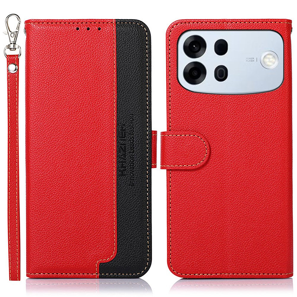 KHAZNEH Til Oppo A7 Pro Max 5G Etui RFID-blokerende pung Litchi-tekstur PU-læder telefoncover med rem