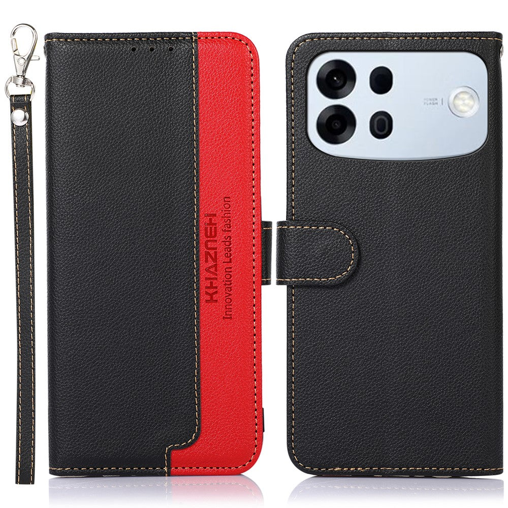 KHAZNEH Til Oppo A7 Pro Max 5G Etui RFID-blokerende pung Litchi-tekstur PU-læder telefoncover med rem