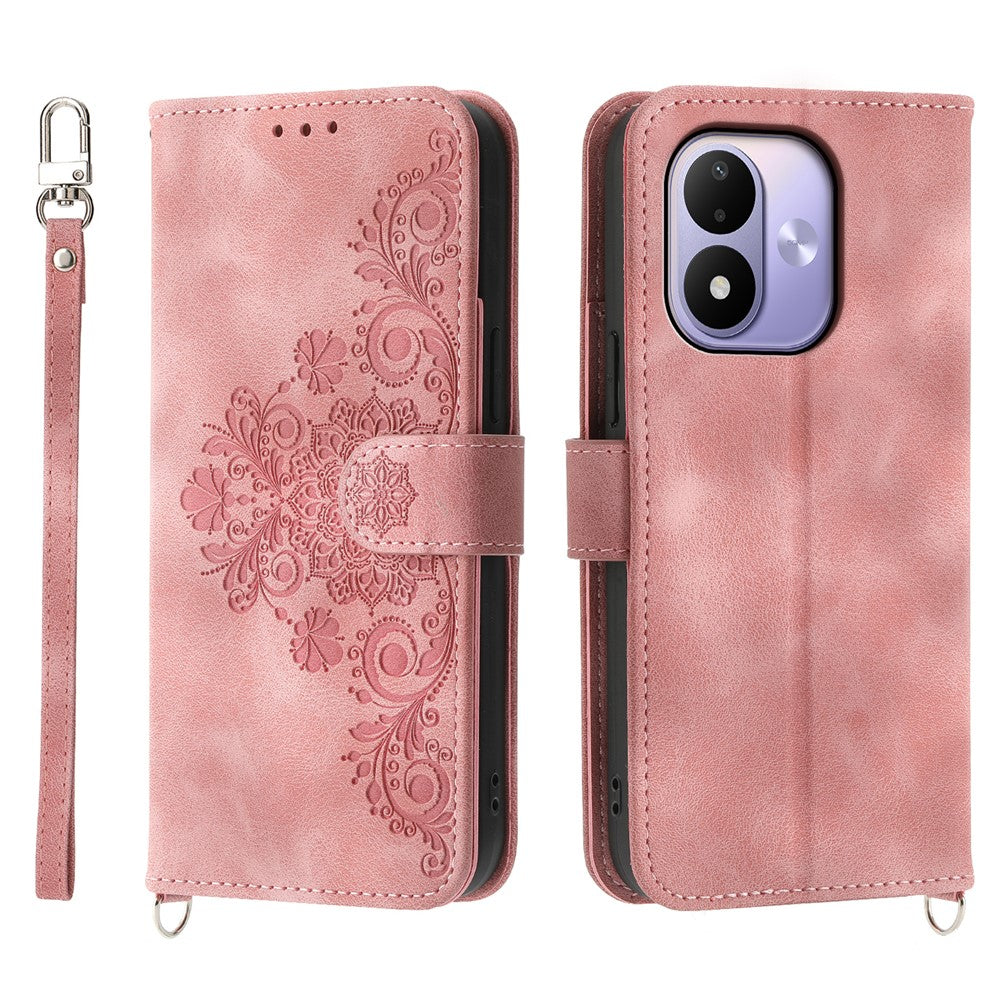 For Xiaomi Redmi Note 17 4G (Global) / Note 17 5G (Global) / Note 17 (India / China) 5G Wallet Case Flower Pattern PU Leather Phone Cover with Strap