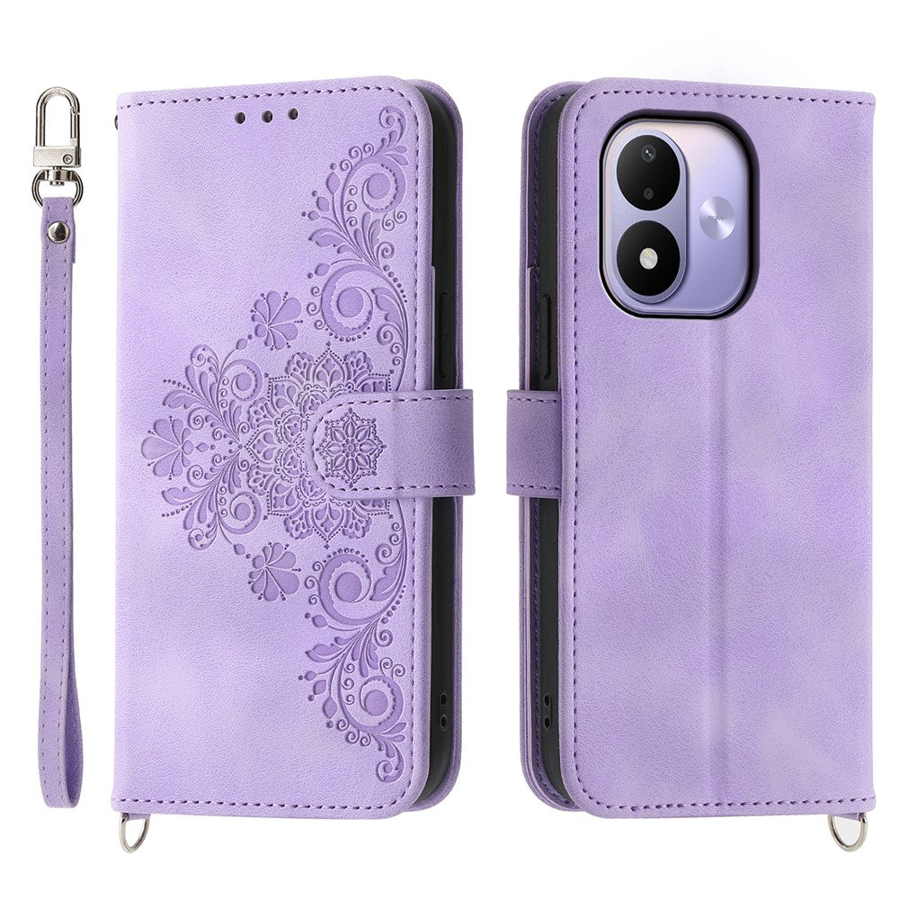 For Xiaomi Redmi Note 17 4G (Global) / Note 17 5G (Global) / Note 17 (India / China) 5G Wallet Case Flower Pattern PU Leather Phone Cover with Strap