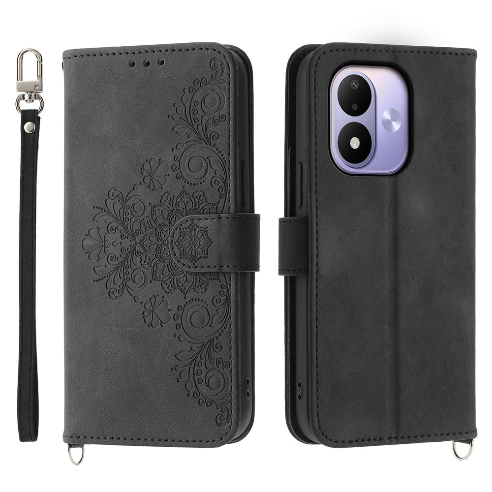 For Xiaomi Redmi Note 17 4G (Global) / Note 17 5G (Global) / Note 17 (India / China) 5G Wallet Case Flower Pattern PU Leather Phone Cover with Strap