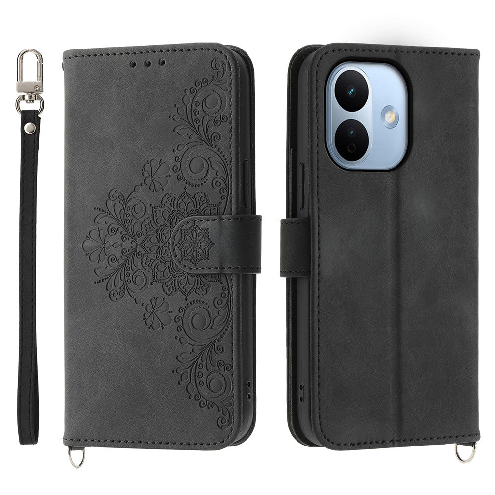 For Xiaomi Redmi Note 17 Pro 5G Wallet Case Flower Pattern PU Leather Phone Cover with Strap