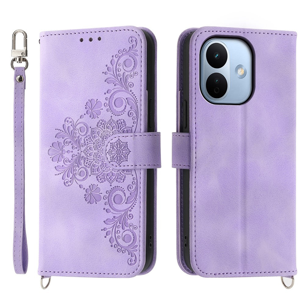 For Xiaomi Redmi Note 17 Pro 5G Wallet Case Flower Pattern PU Leather Phone Cover with Strap
