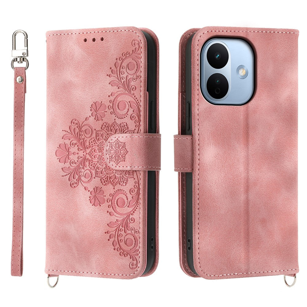 For Xiaomi Redmi Note 17 Pro 5G Wallet Case Flower Pattern PU Leather Phone Cover with Strap