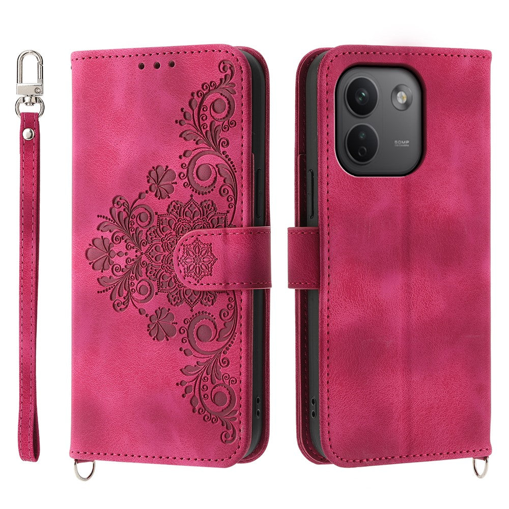For Xiaomi Redmi Note 17 Pro Max 5G Wallet Case Flower Pattern PU Leather Phone Cover with Strap