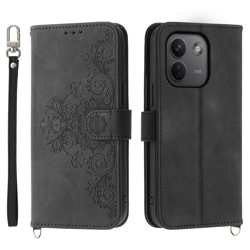 For Xiaomi Redmi Note 17 Pro Max 5G Wallet Case Flower Pattern PU Leather Phone Cover with Strap
