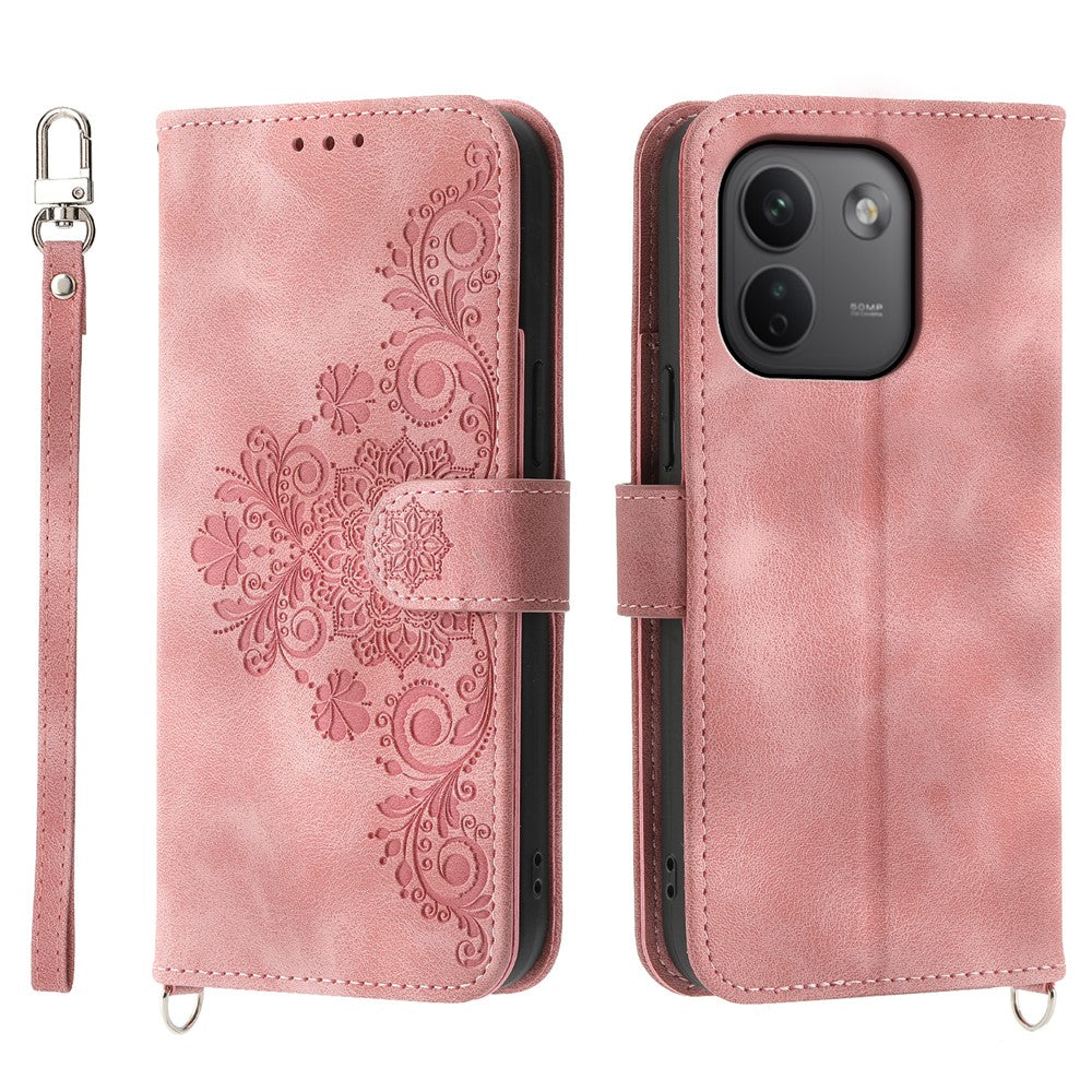 For Xiaomi Redmi Note 17 Pro Max 5G Wallet Case Flower Pattern PU Leather Phone Cover with Strap