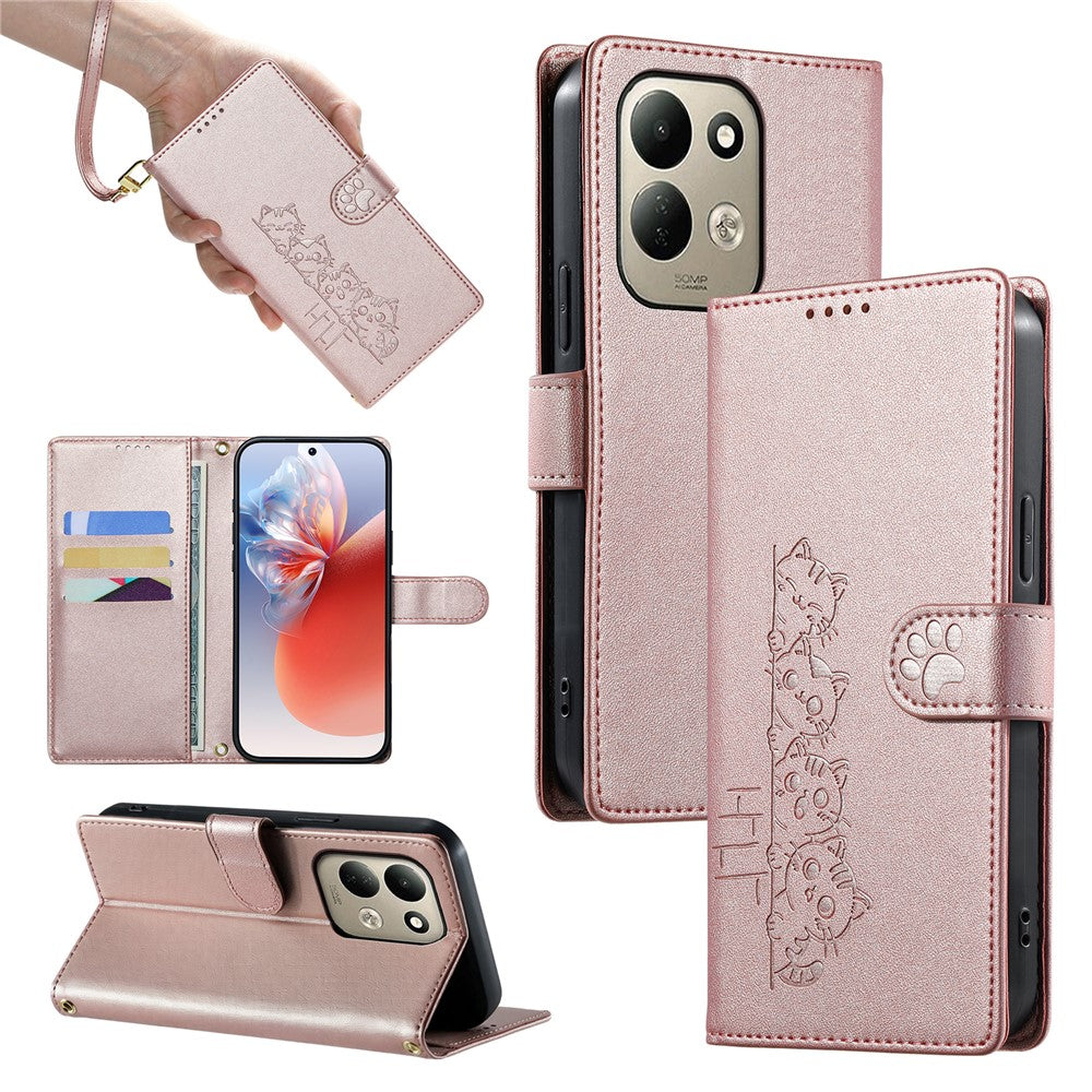 For Xiaomi Redmi 17 4G  /  Redmi 17 5G Case Adorable Cat Pattern PU Leather Wallet Phone Cover with Wrist Strap