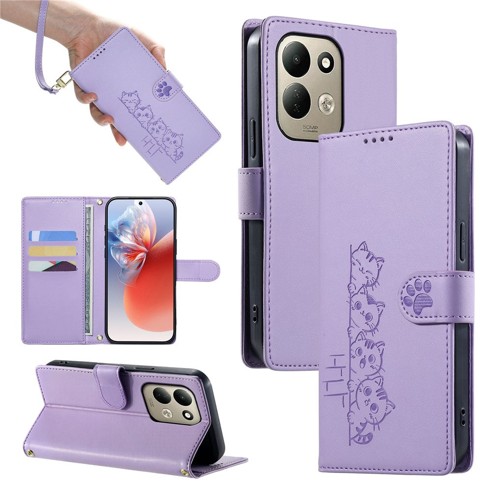 For Xiaomi Redmi 17 4G  /  Redmi 17 5G Case Adorable Cat Pattern PU Leather Wallet Phone Cover with Wrist Strap