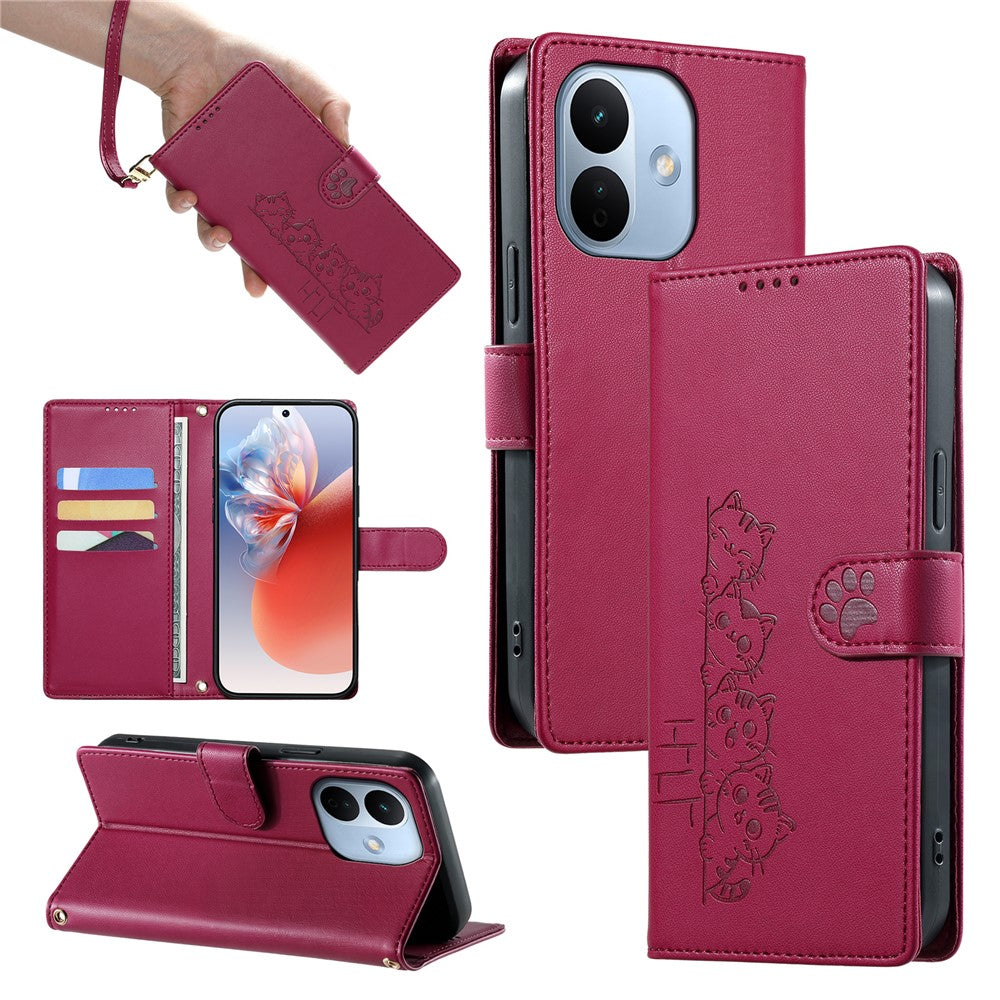 For Xiaomi Redmi Note 17 Pro 5G Case Adorable Cat Pattern PU Leather Wallet Phone Cover with Wrist Strap