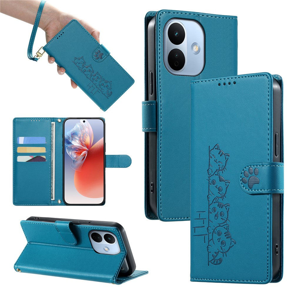 For Xiaomi Redmi Note 17 Pro 5G Case Adorable Cat Pattern PU Leather Wallet Phone Cover with Wrist Strap