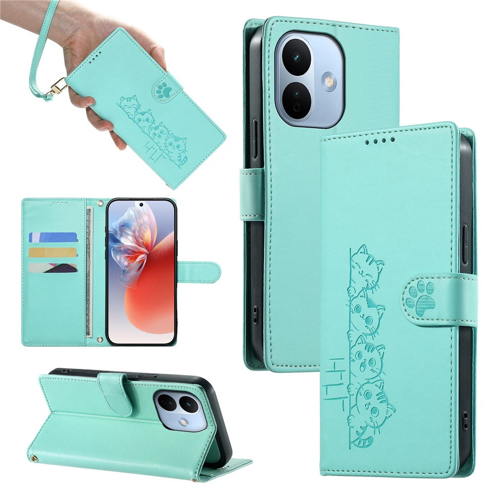 For Xiaomi Redmi Note 17 Pro 5G Case Adorable Cat Pattern PU Leather Wallet Phone Cover with Wrist Strap