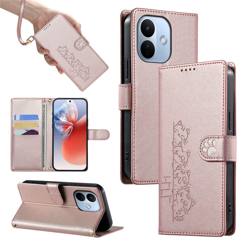 For Xiaomi Redmi Note 17 Pro 5G Case Adorable Cat Pattern PU Leather Wallet Phone Cover with Wrist Strap