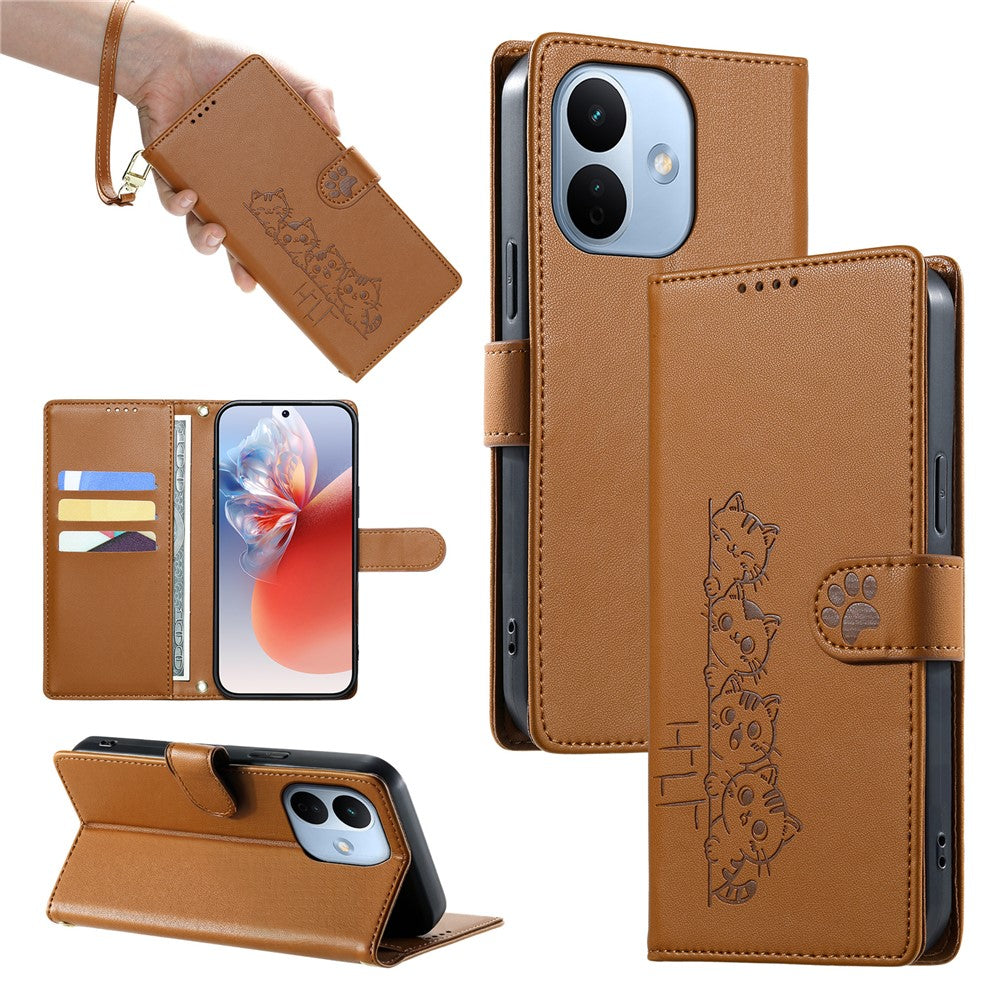 For Xiaomi Redmi Note 17 Pro 5G Case Adorable Cat Pattern PU Leather Wallet Phone Cover with Wrist Strap