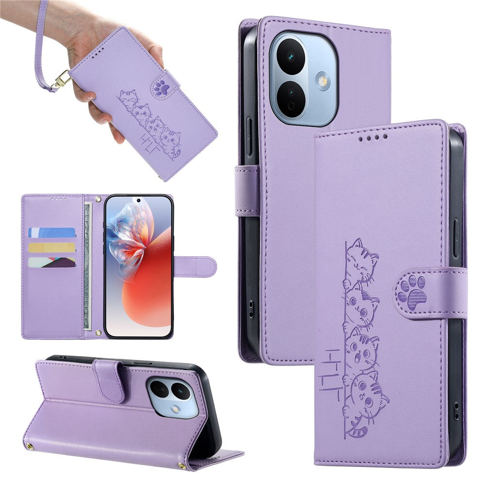 For Xiaomi Redmi Note 17 Pro Max 5G Case Adorable Cat Pattern PU Leather Wallet Phone Cover with Wrist Strap