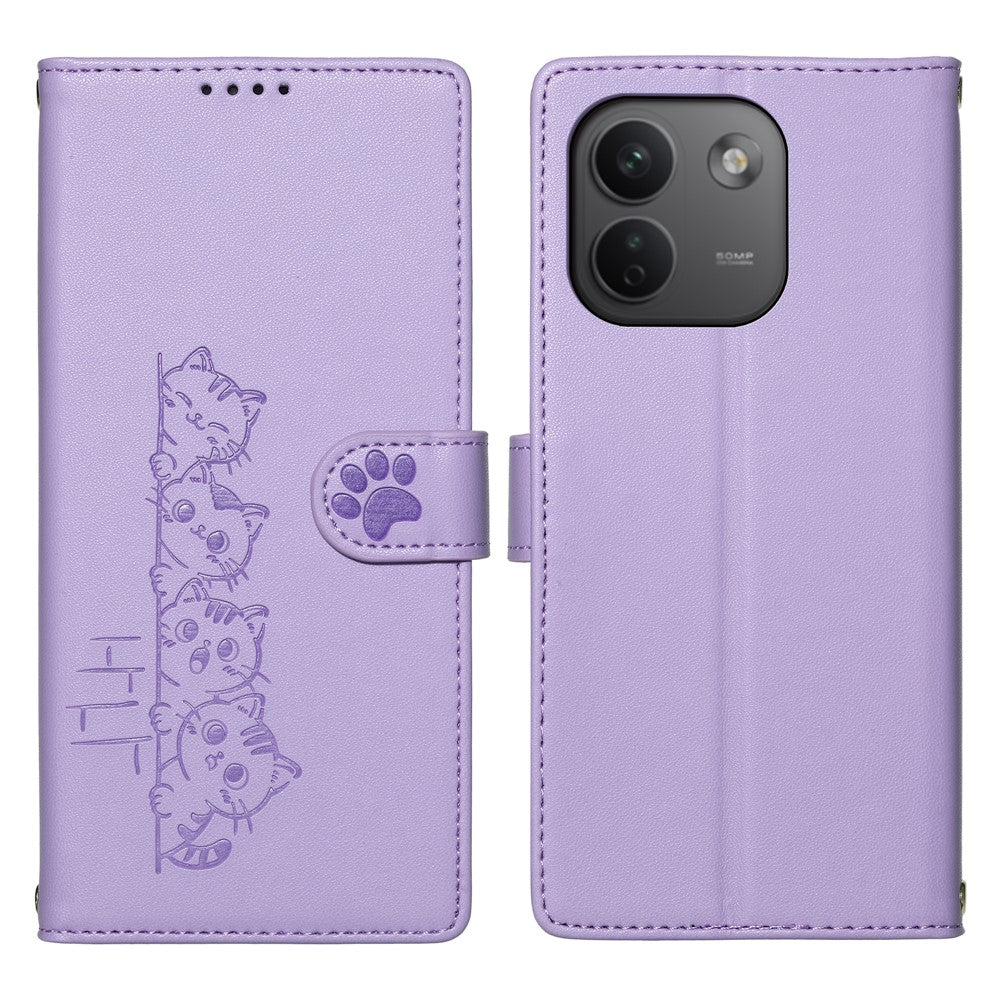 Xiaomi Redmi Note 17 Pro Max 5G-skal, sött kattmönster, PU-läder, plånboksfodral med handledsrem