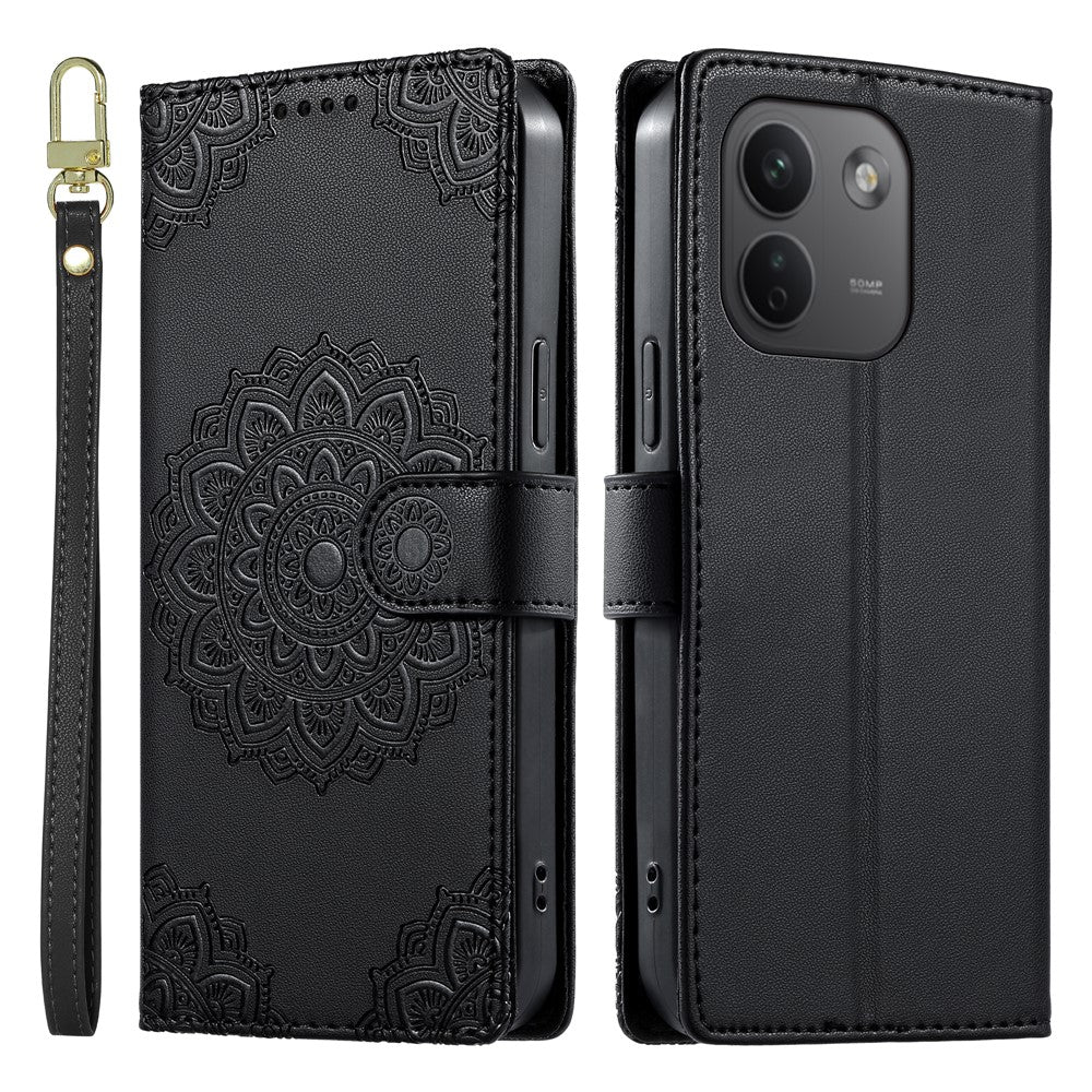 Xiaomi Redmi Note 17 Pro Max 5G-skal Präglat Totem-läderflipfodral med handledsrem