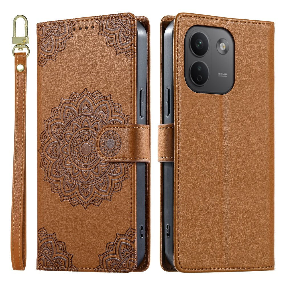 Xiaomi Redmi Note 17 Pro Max 5G-skal Präglat Totem-läderflipfodral med handledsrem