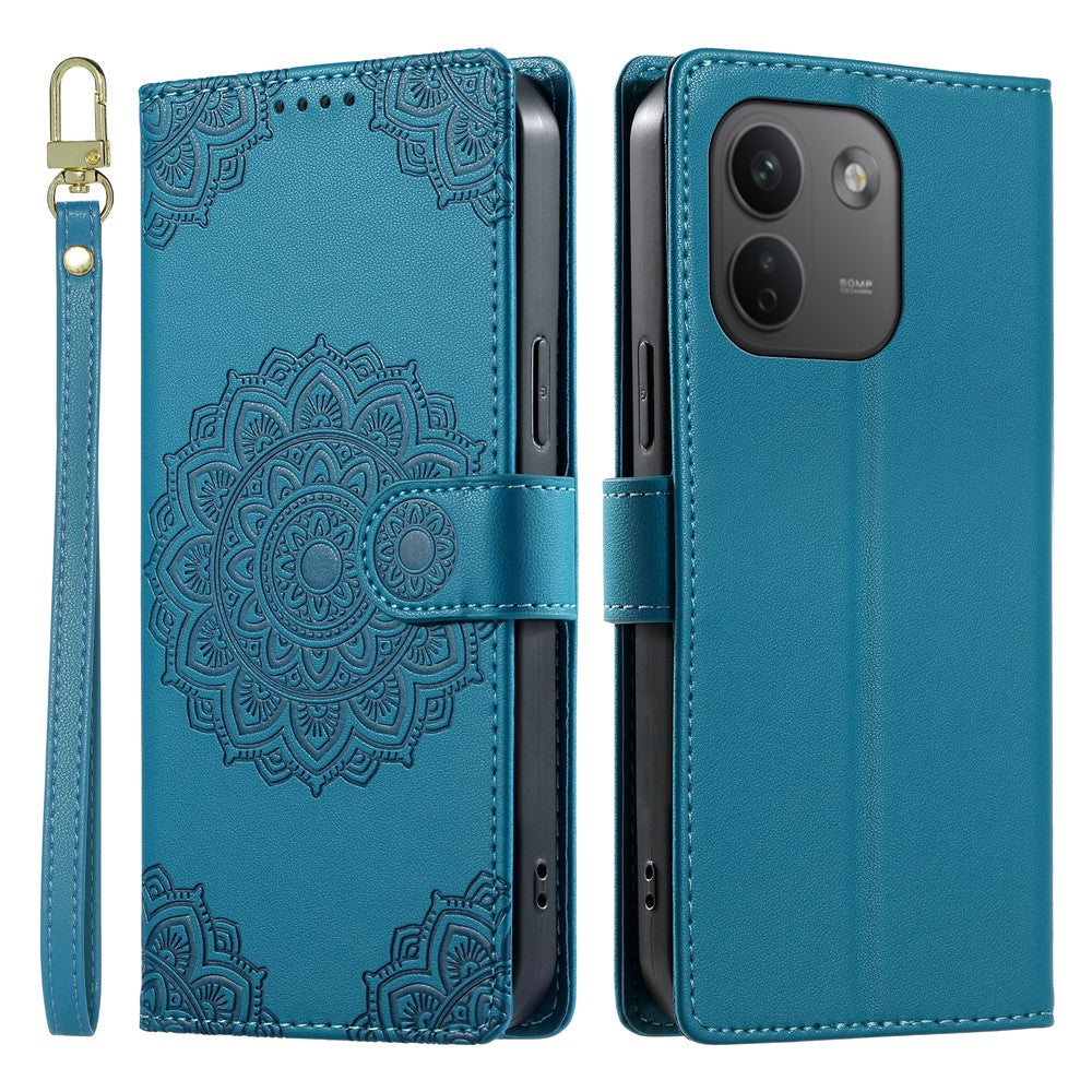 Xiaomi Redmi Note 17 Pro Max 5G-skal Präglat Totem-läderflipfodral med handledsrem