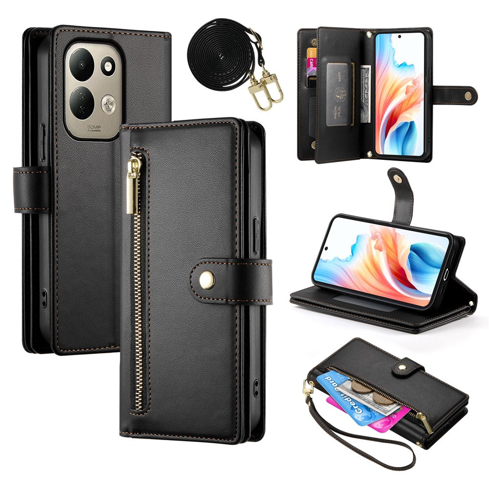 For Xiaomi Redmi 17 4G  /  Redmi 17 5G Leather Case Zipper Pocket Wallet Phone Cover with Straps
