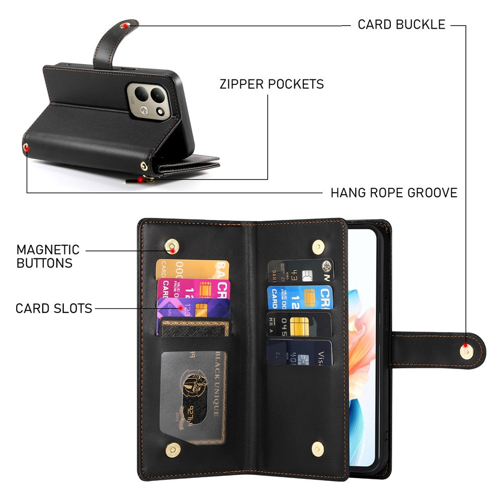 For Xiaomi Redmi 17 4G  /  Redmi 17 5G Leather Case Zipper Pocket Wallet Phone Cover with Straps