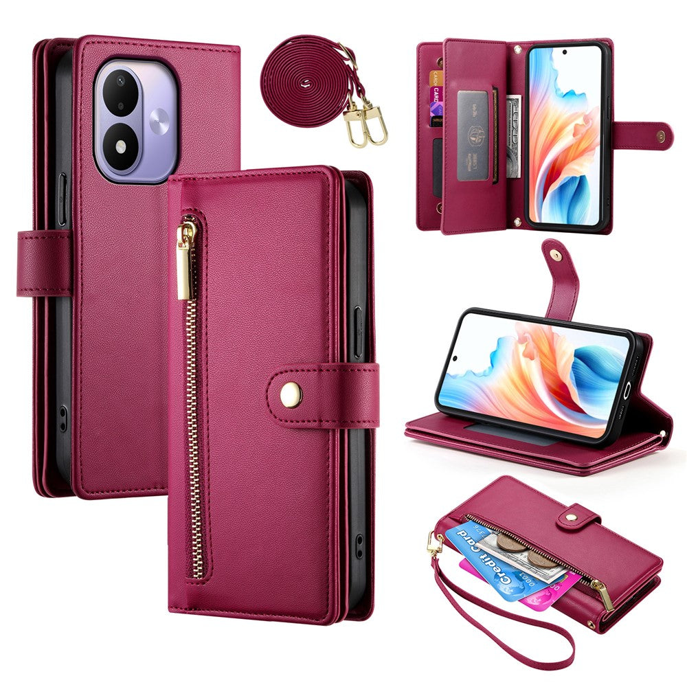 For Xiaomi Redmi Note 17 4G (Global) / Note 17 5G (Global) / Note 17 (India / China) 5G Leather Case Zipper Pocket Wallet Phone Cover with Straps