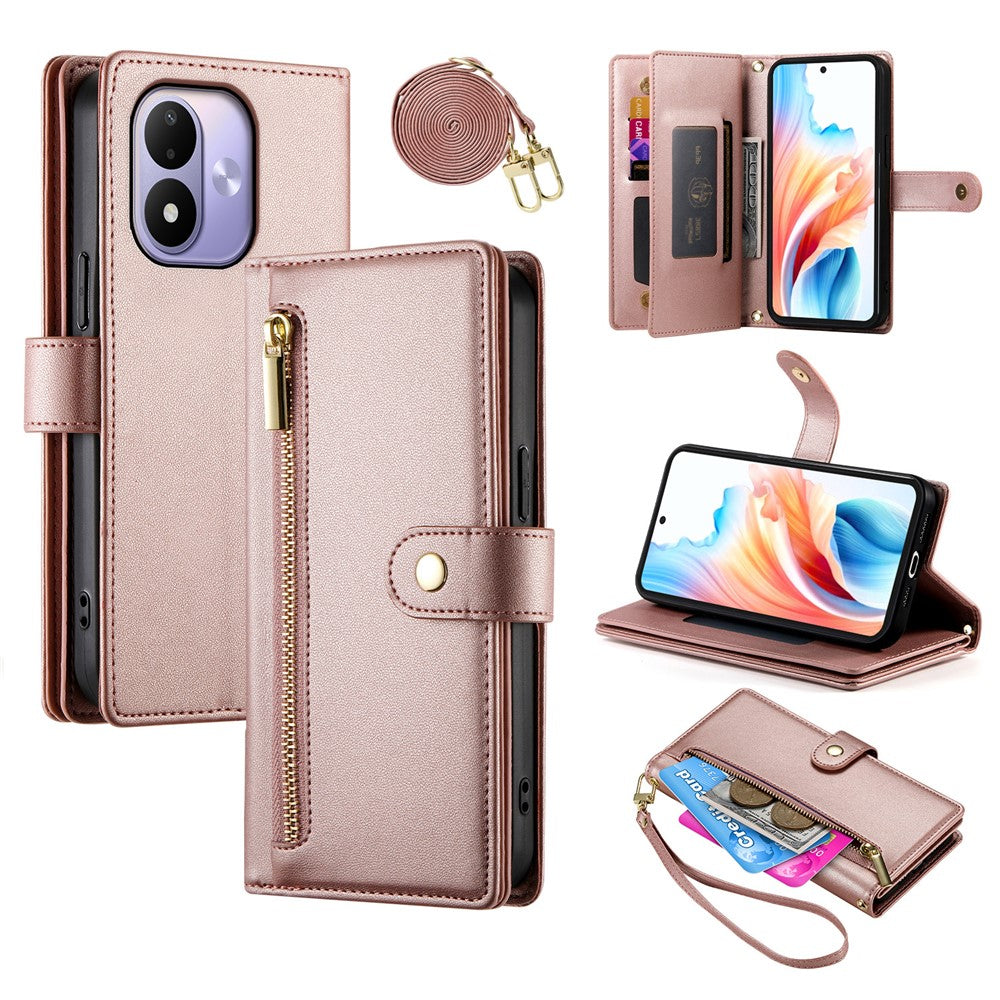 For Xiaomi Redmi Note 17 4G (Global) / Note 17 5G (Global) / Note 17 (India / China) 5G Leather Case Zipper Pocket Wallet Phone Cover with Straps