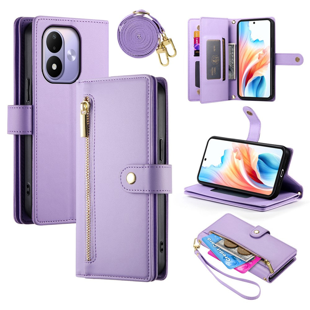 For Xiaomi Redmi Note 17 4G (Global) / Note 17 5G (Global) / Note 17 (India / China) 5G Leather Case Zipper Pocket Wallet Phone Cover with Straps