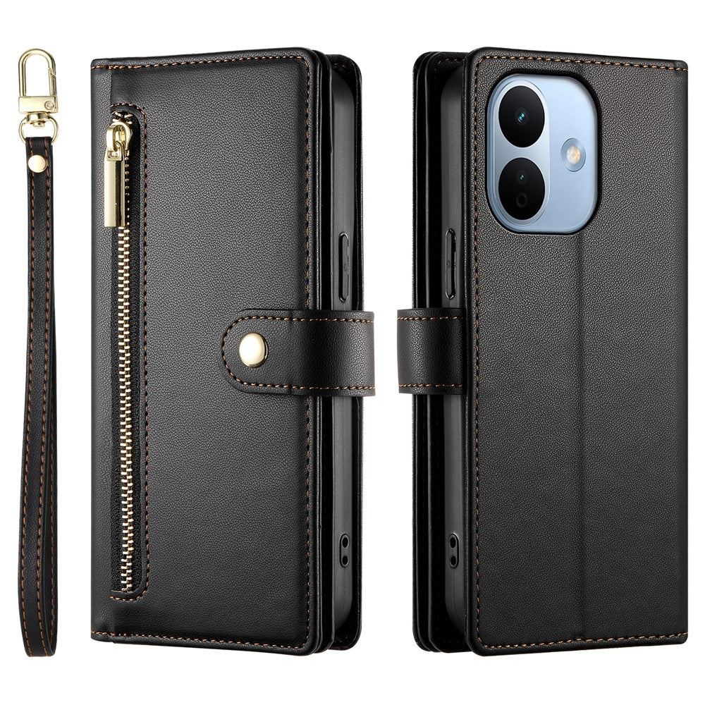 For Xiaomi Redmi Note 17 Pro 5G Leather Case Zipper Pocket Wallet Phone Cover with Straps