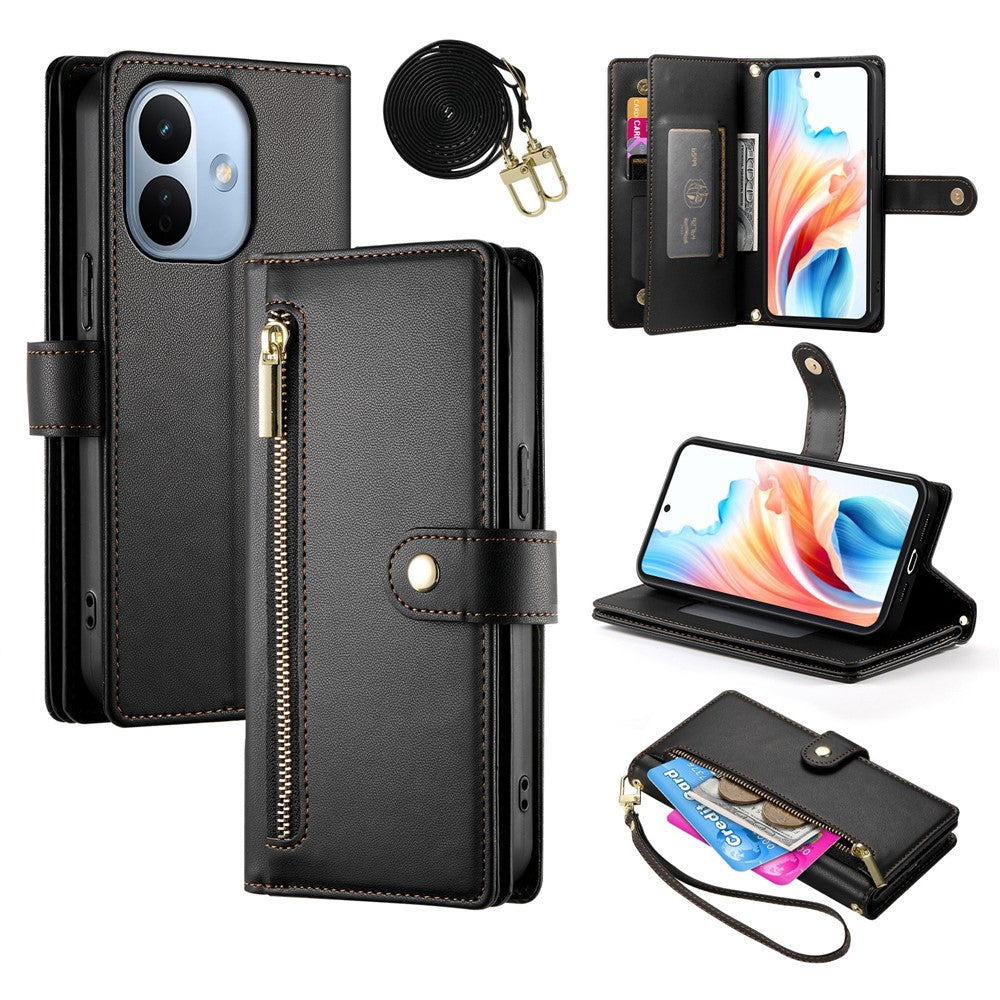 For Xiaomi Redmi Note 17 Pro 5G Leather Case Zipper Pocket Wallet Phone Cover with Straps