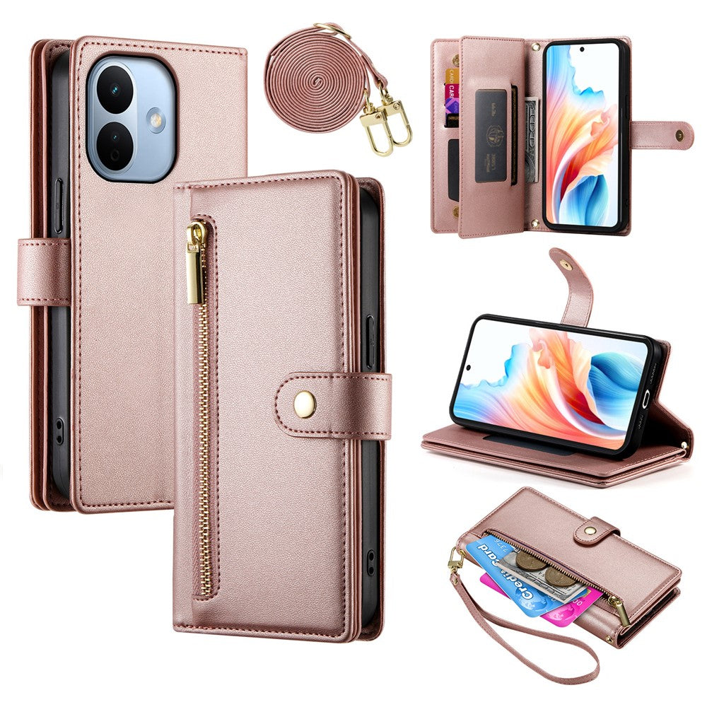 For Xiaomi Redmi Note 17 Pro Max 5G Leather Case Zipper Pocket Wallet Phone Cover with Straps