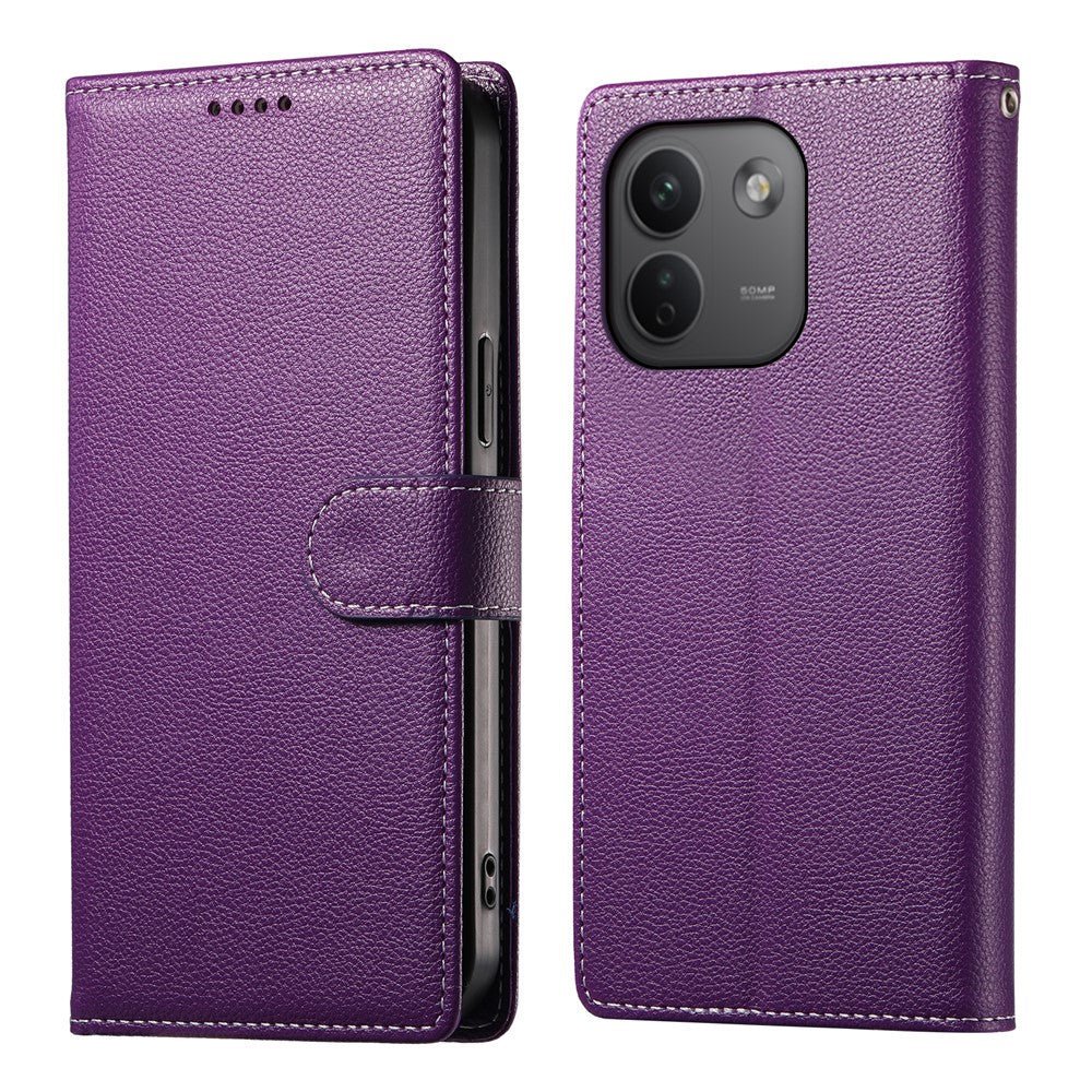 Xiaomi Redmi Note 17 Pro Max 5G-skal Magnetiskt tryck Litchitexturerat läderplånboksfodral med handledsrem