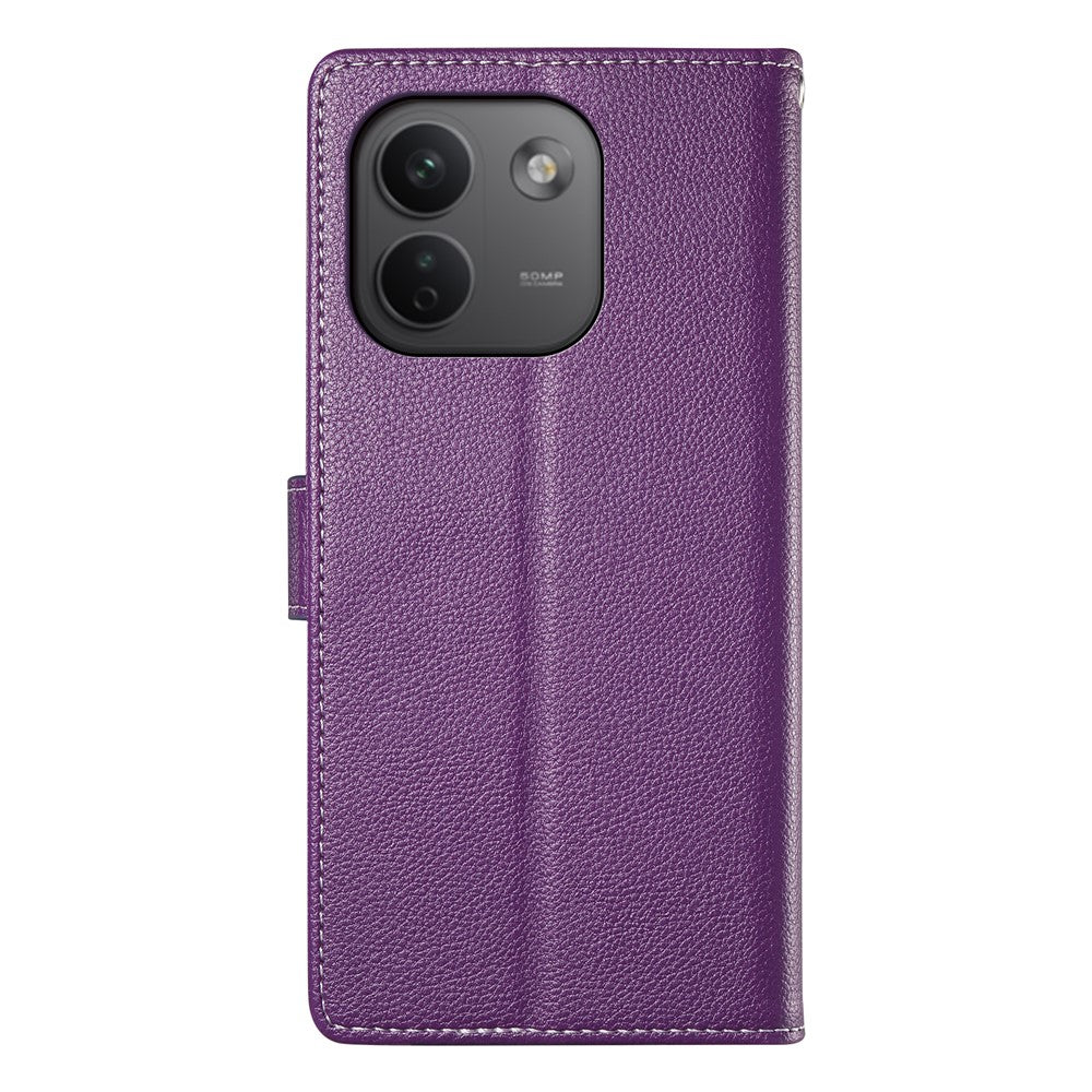 Xiaomi Redmi Note 17 Pro Max 5G-skal Magnetiskt tryck Litchitexturerat läderplånboksfodral med handledsrem