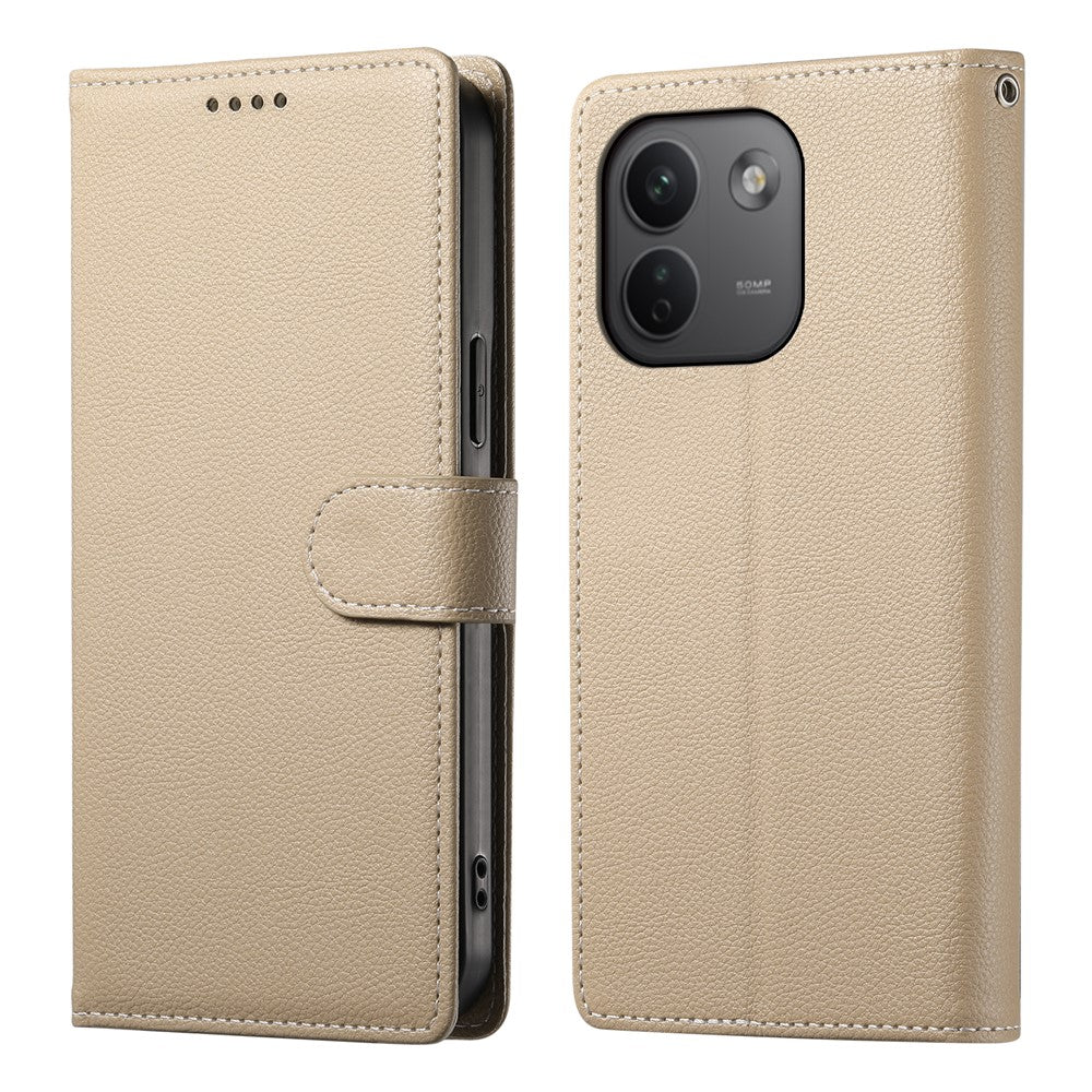 Xiaomi Redmi Note 17 Pro Max 5G-skal Magnetiskt tryck Litchitexturerat läderplånboksfodral med handledsrem