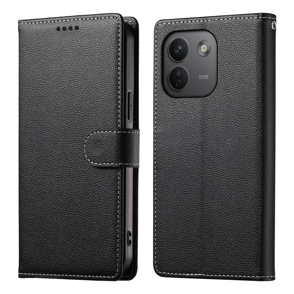 Xiaomi Redmi Note 17 Pro Max 5G-skal Magnetiskt tryck Litchitexturerat läderplånboksfodral med handledsrem