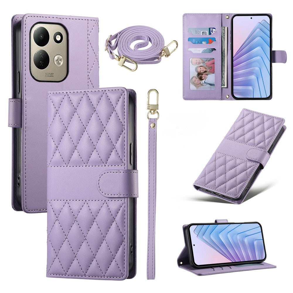 For Xiaomi Redmi 17 4G  /  Redmi 17 5G Wallet Case Rhombus Stitching Stand Leather Phone Cover with Long  /  Short Strap