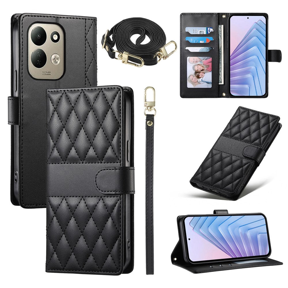 For Xiaomi Redmi 17 4G  /  Redmi 17 5G Wallet Case Rhombus Stitching Stand Leather Phone Cover with Long  /  Short Strap
