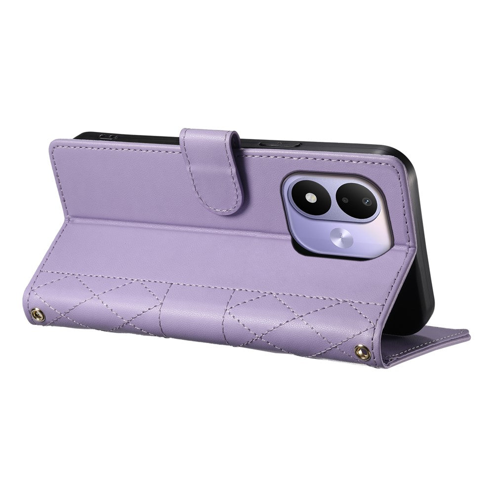 For Xiaomi Redmi Note 17 4G (Global) / Note 17 5G (Global) / Note 17 (India / China) 5G Wallet Case Rhombus Stitching Stand Leather Phone Cover with Long  /  Short Strap