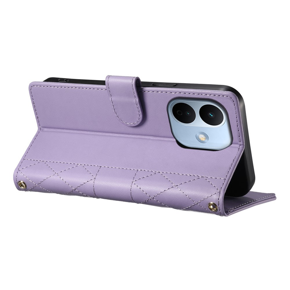 For Xiaomi Redmi Note 17 Pro 5G Wallet Case Rhombus Stitching Stand Leather Phone Cover with Long  /  Short Strap