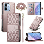 For Xiaomi Redmi Note 17 Pro 5G Wallet Case Rhombus Stitching Stand Leather Phone Cover with Long  /  Short Strap