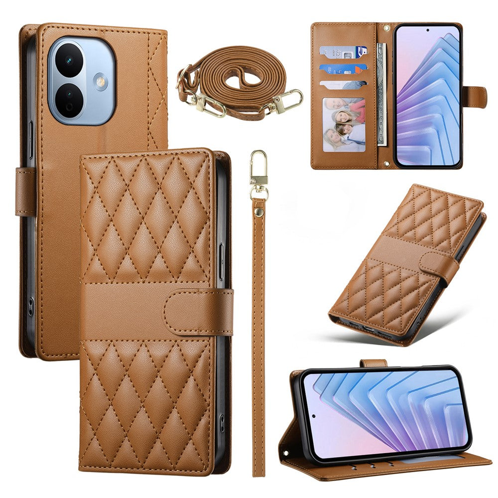 For Xiaomi Redmi Note 17 Pro 5G Wallet Case Rhombus Stitching Stand Leather Phone Cover with Long  /  Short Strap