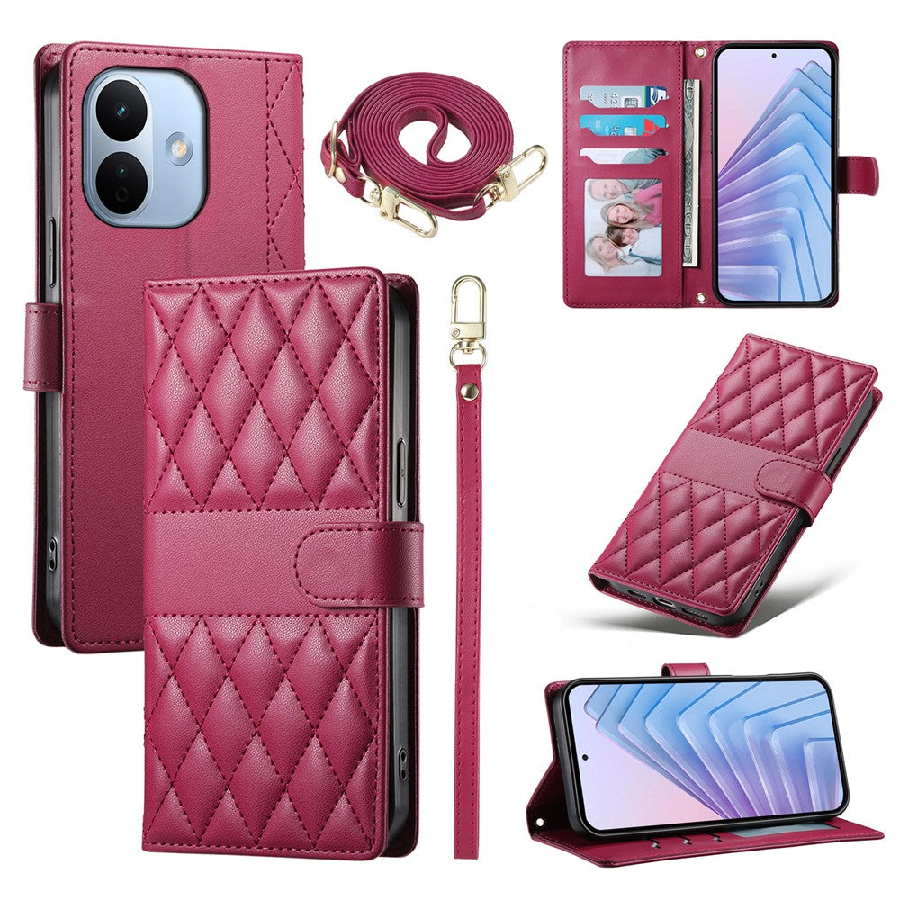 For Xiaomi Redmi Note 17 Pro 5G Wallet Case Rhombus Stitching Stand Leather Phone Cover with Long  /  Short Strap