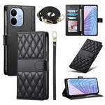 For Xiaomi Redmi Note 17 Pro 5G Wallet Case Rhombus Stitching Stand Leather Phone Cover with Long  /  Short Strap