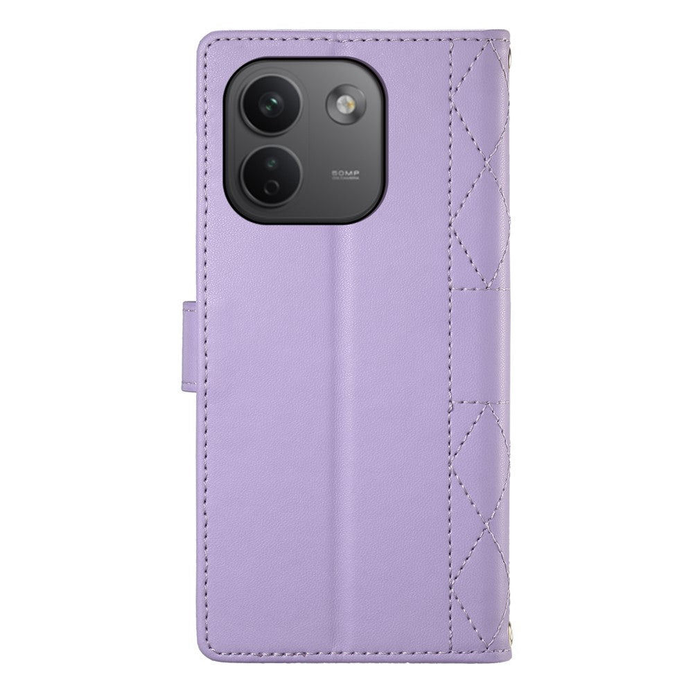 For Xiaomi Redmi Note 17 Pro Max 5G Wallet Case Rhombus Stitching Stand Leather Phone Cover with Long  /  Short Strap