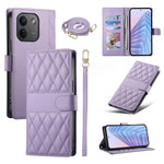 For Xiaomi Redmi Note 17 Pro Max 5G Wallet Case Rhombus Stitching Stand Leather Phone Cover with Long  /  Short Strap