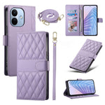 For Xiaomi Redmi Note 17 Pro Max 5G Wallet Case Rhombus Stitching Stand Leather Phone Cover with Long  /  Short Strap