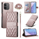 For Xiaomi Redmi Note 17 Pro Max 5G Wallet Case Rhombus Stitching Stand Leather Phone Cover with Long  /  Short Strap