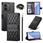 For Xiaomi Redmi Note 17 Pro Max 5G Wallet Case Rhombus Stitching Stand Leather Phone Cover with Long  /  Short Strap