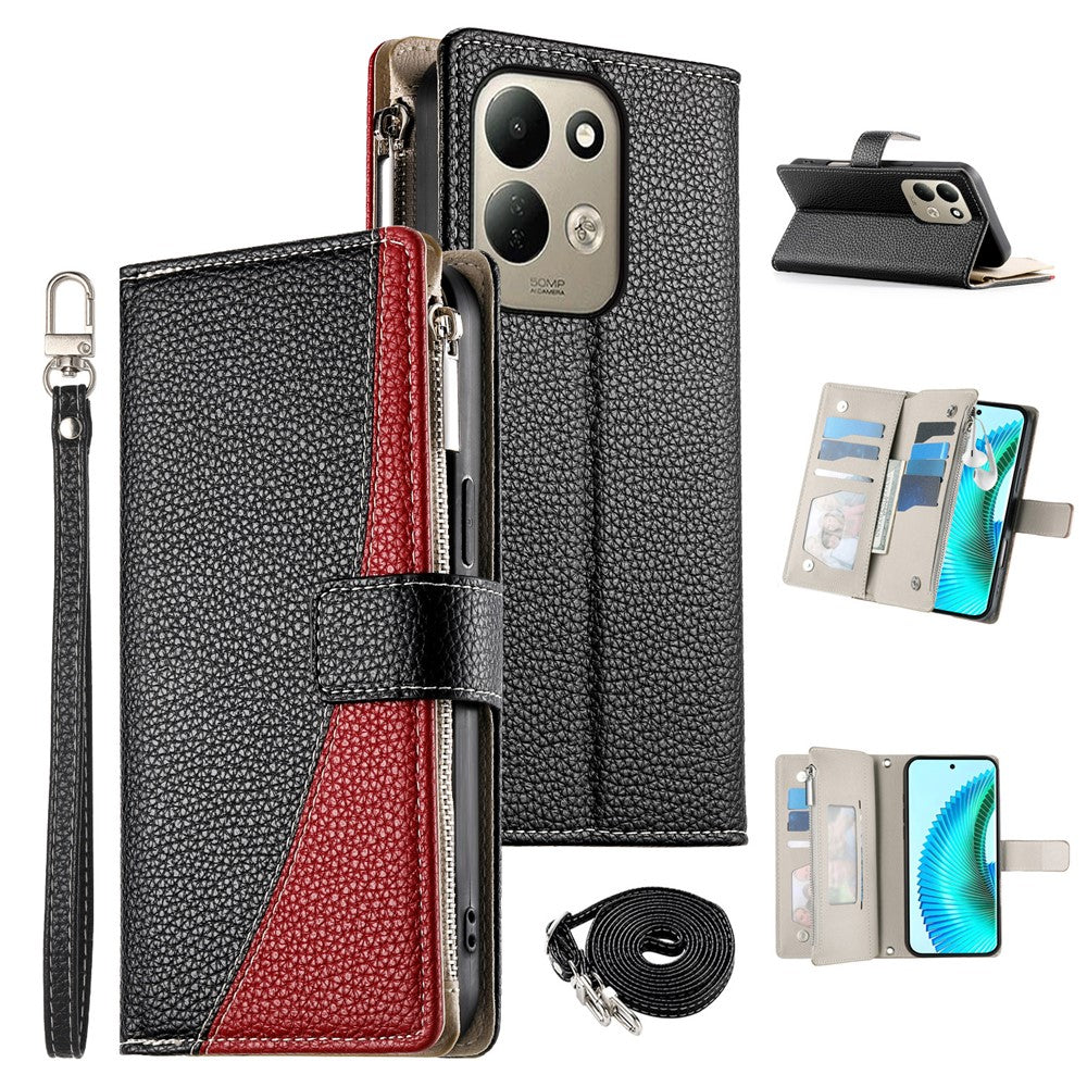 For Xiaomi Redmi 17 4G  /  Redmi 17 5G Leather Case Zipper Wallet Color Splicing Flip Phone Cover with Straps