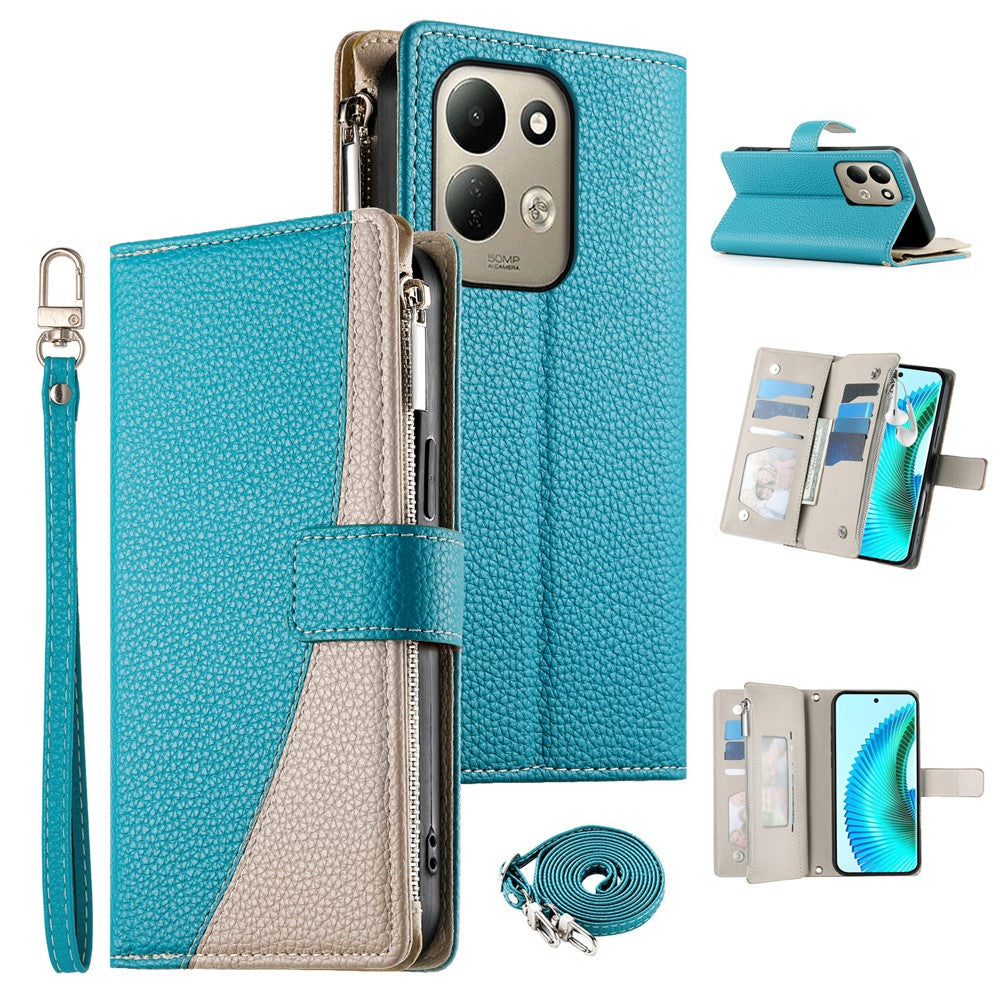 For Xiaomi Redmi 17 4G  /  Redmi 17 5G Leather Case Zipper Wallet Color Splicing Flip Phone Cover with Straps
